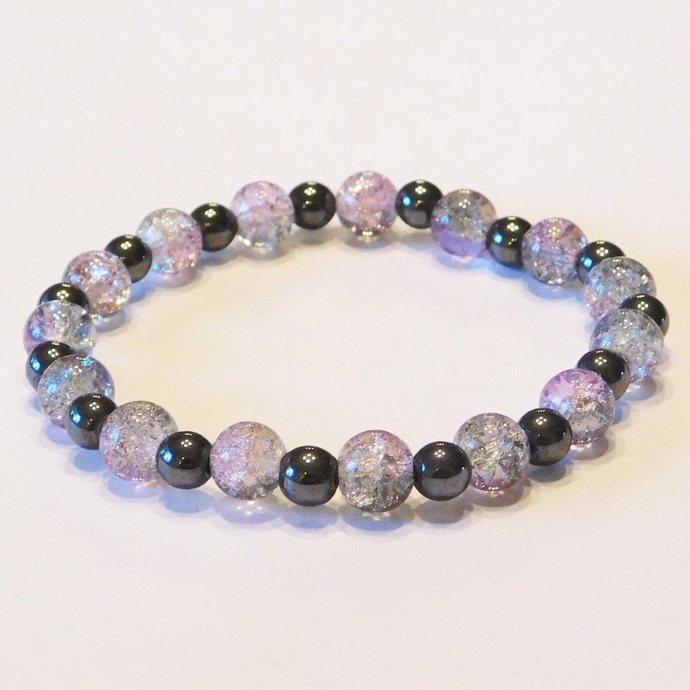 Handmade Slate & Gray Glass Beaded Stretch Bracelet 7.75"